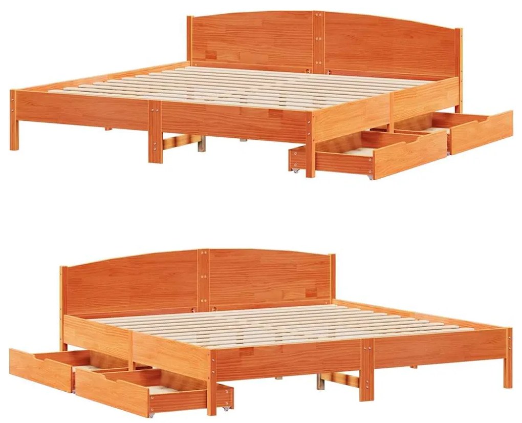 Cama sem colchão 200x200 cm pinho maciço castanho-mel