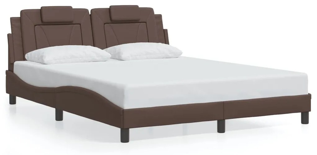 Estrutura cama c/ luzes LED 160x200cm couro artificial castanho