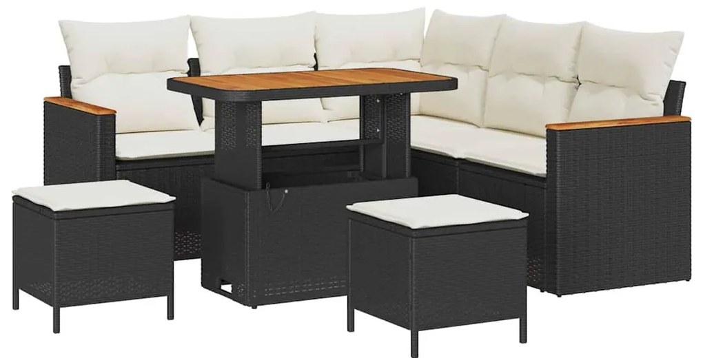 Conjunto de Sofá de Jardim vidaXL de 8 Peças com Almofadas em Preto Ra