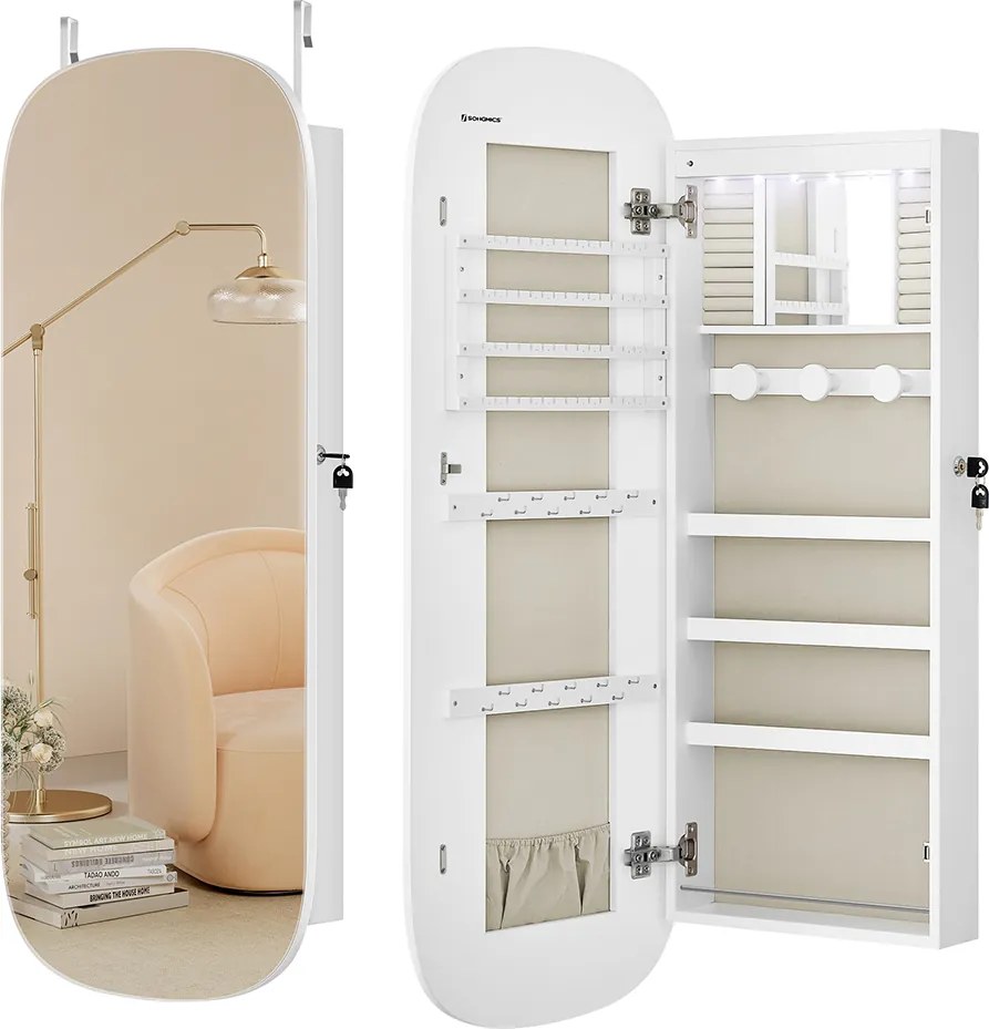 Armário de parede porta jõias com superfície espelho em branco