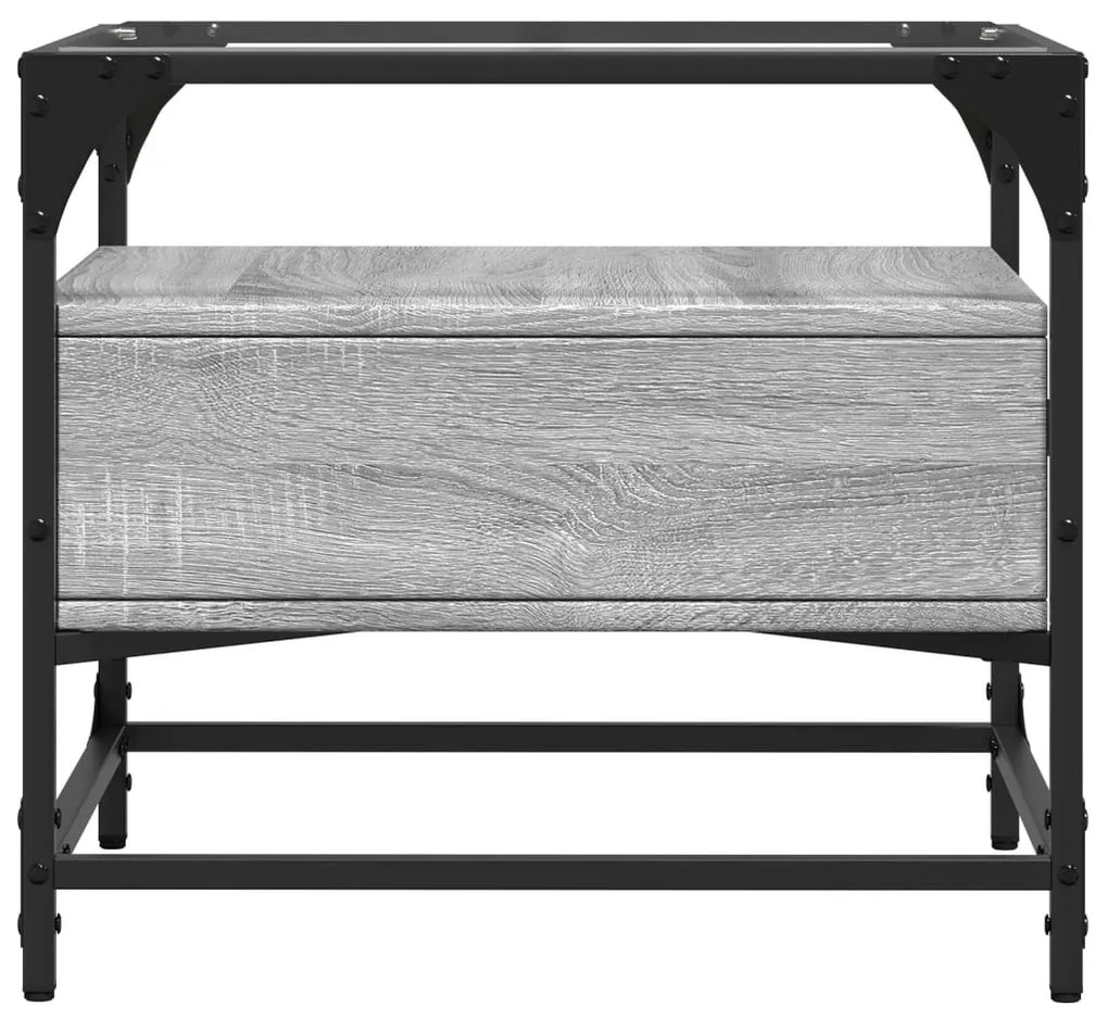 Mesa de centro c/ topo de vidro 50x50x45 cm cinza sonoma aço