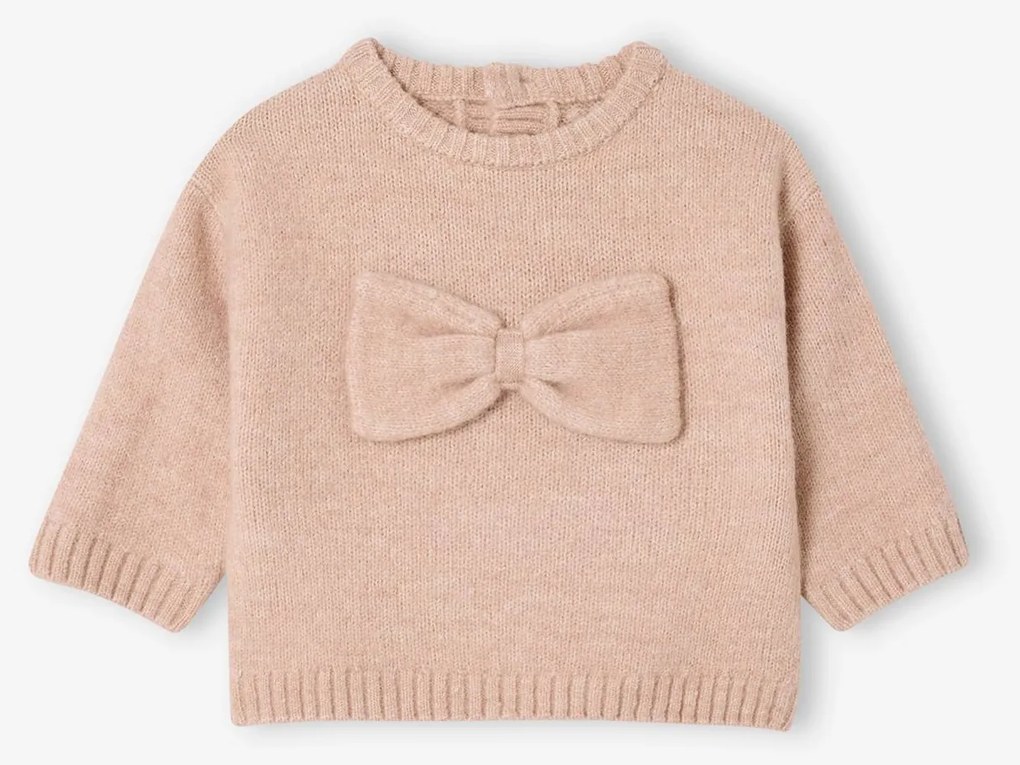 Camisola em tricô com laço em volume, para bebé rosado
