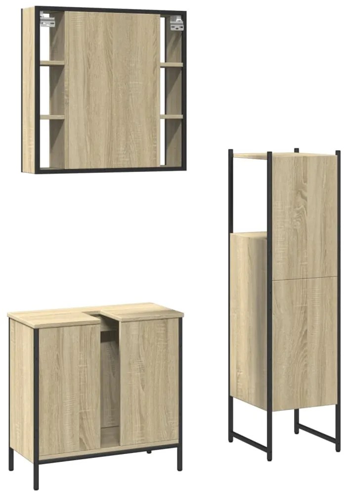 3 pcs conj. móveis casa banho derivados madeira carvalho sonoma