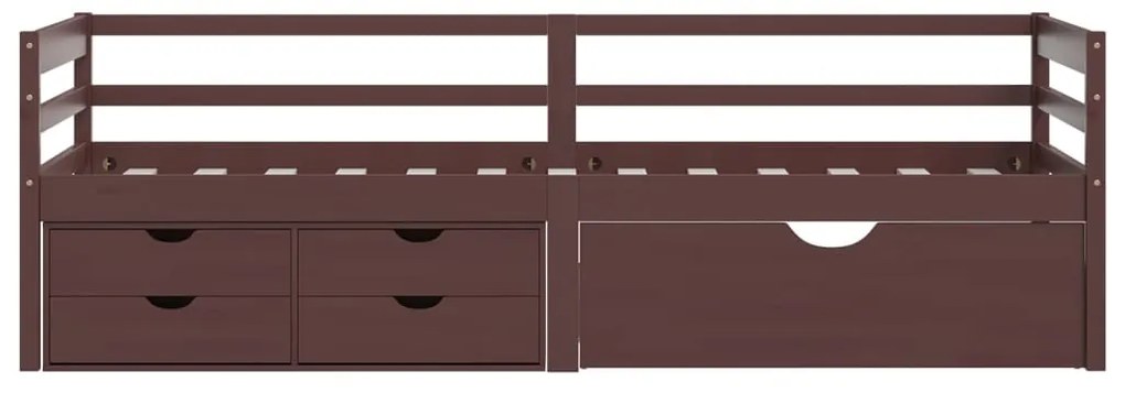 Cama com gavetas e móvel 90x200 cm pinho maciço castanho-escuro