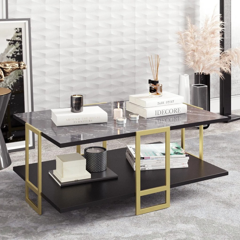 Mesa de Centro Polka – Dourada e Preta – 91,5 x 36,6 x 61,5 cm