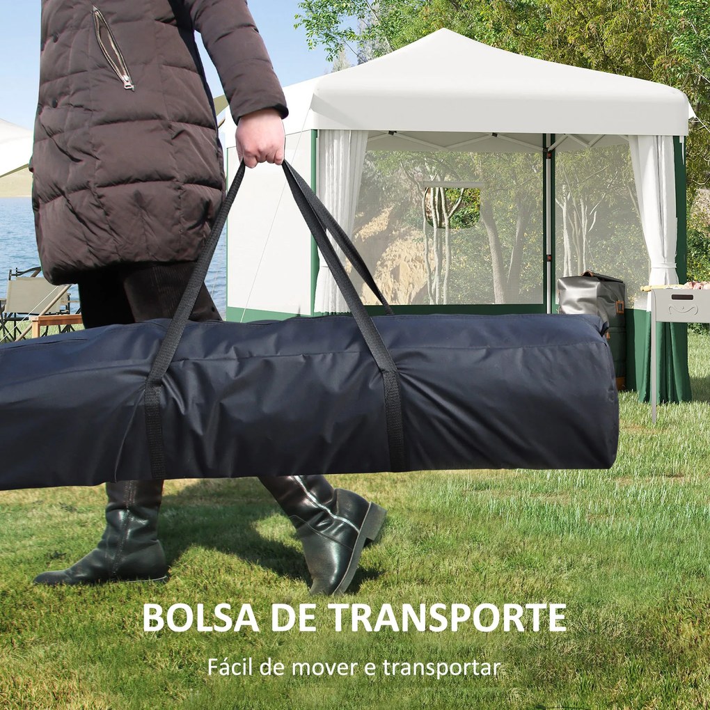 Tenda Dobrável 2,7x2,7cm Tenda de Jardim com Proteção UV30 Altura Ajustável em 3 Níveis 2 Janelas e Bolsa de Transporte para Pátio Varanda Branco e Ve