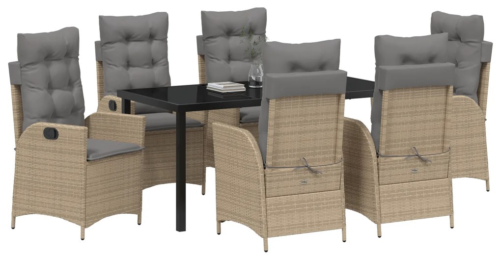 Conjunto de Jantar de Jardim de 7 peças com Almofadas Bege Polirratã