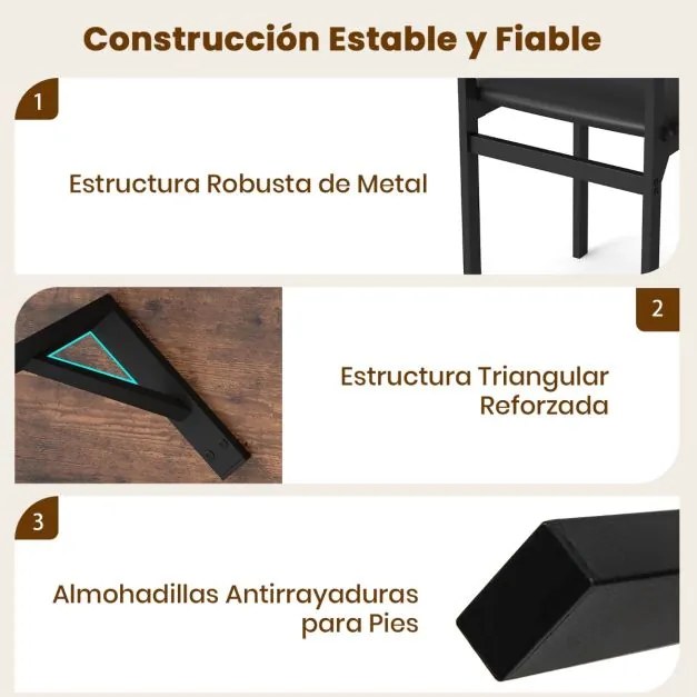 Conjunto de sala de jantar com 5 peças: mesa industrial e 4 cadeiras estofadas com pernas de metal para espaços pequenos Café e Preta