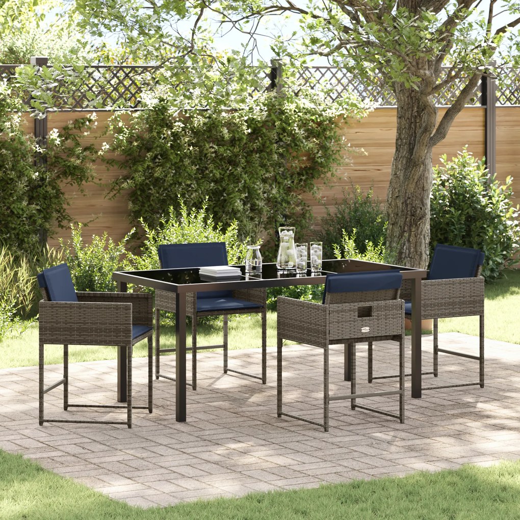 vidaXL Conjunto de Jantar de Jardim de 5 Peças com Almofadas Cinzas de Rattan Poliéster