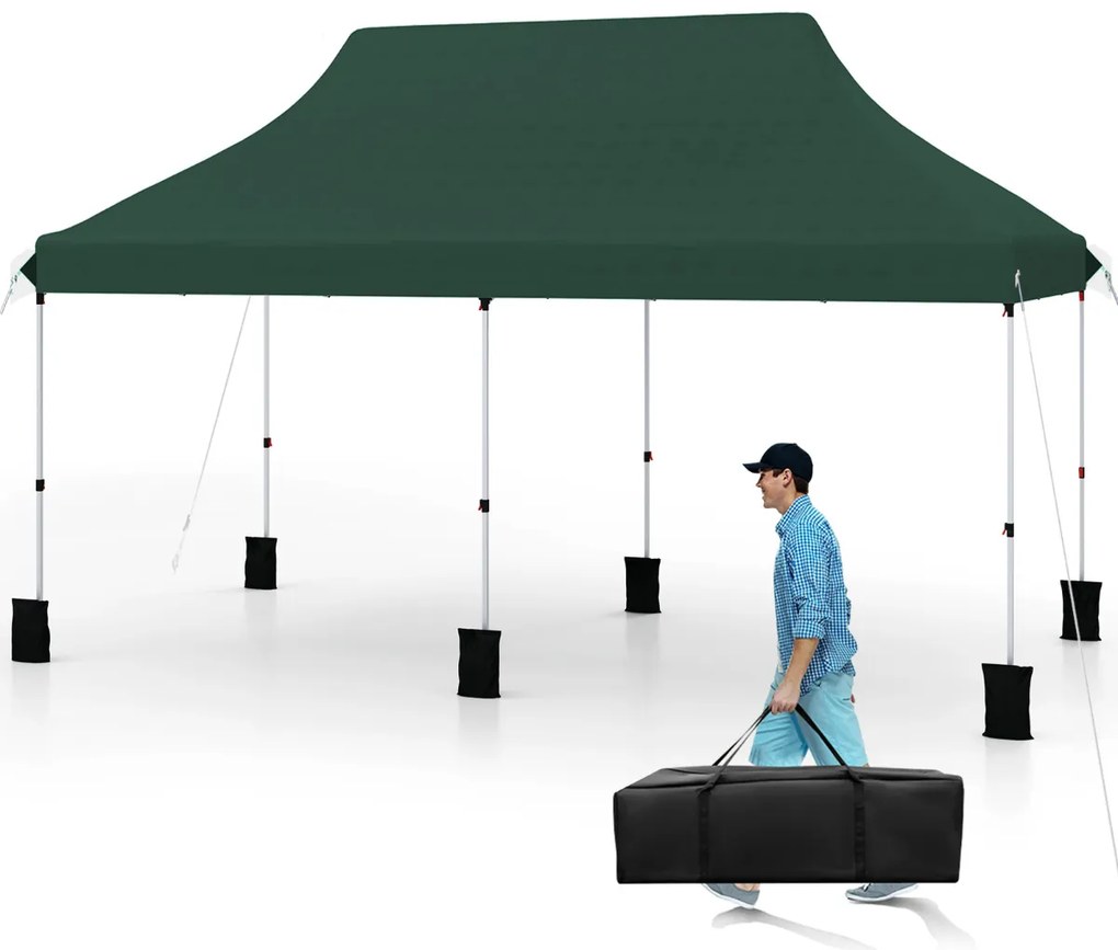 Tenda Pop Up Festas, Feiras, Jardim dobrável de 3 x 6 m com bolsa de transportee 6 sacos areia, portátil para festas com altura ajustável verde