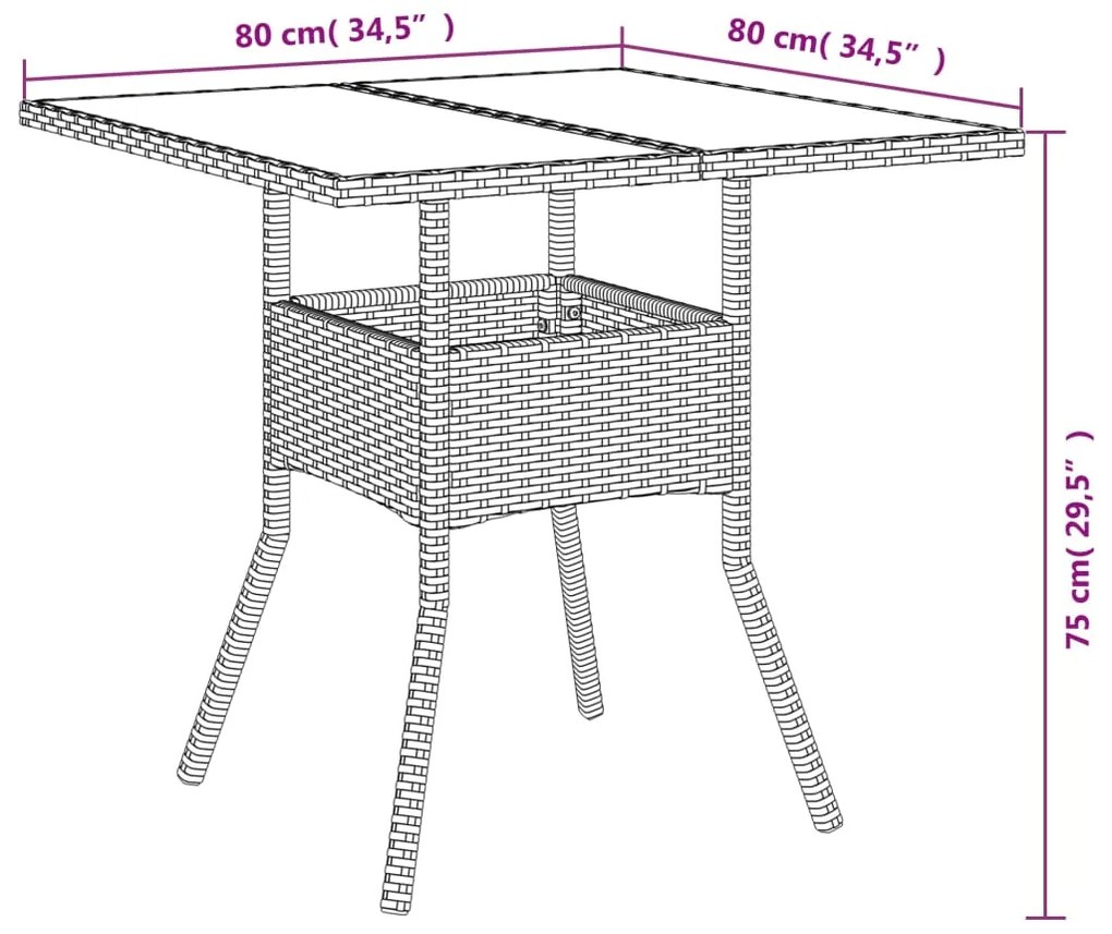 5 pcs conjunto jantar jardim c/ almofadões vime PE/vidro cinza