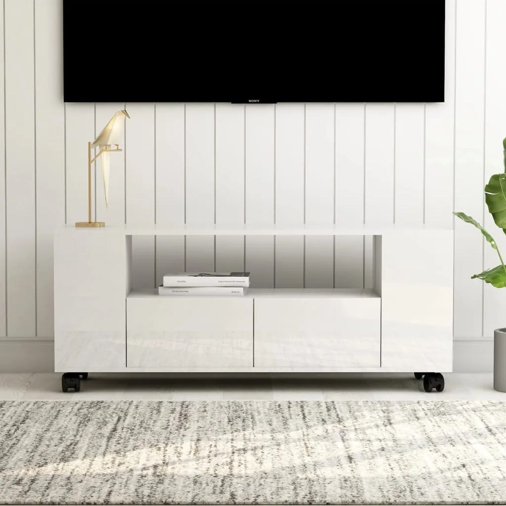 vidaXL Móvel para TV 120x35x48 cm madeira processada branco brilhante