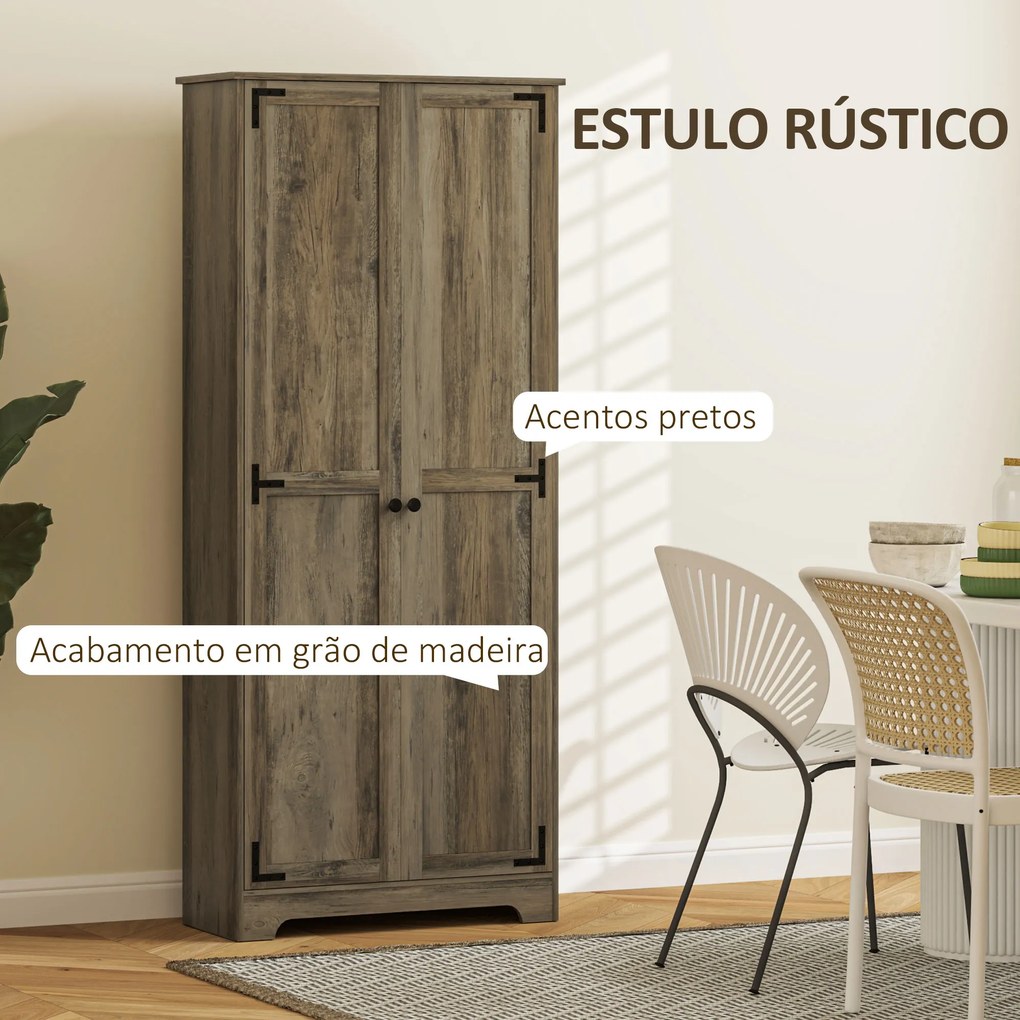 Armário de Cozinha Armário de Arrumação com 2 Portas e Prateleiras Ajustáveis 78x31,5x182 cm Castanho Acinzentado