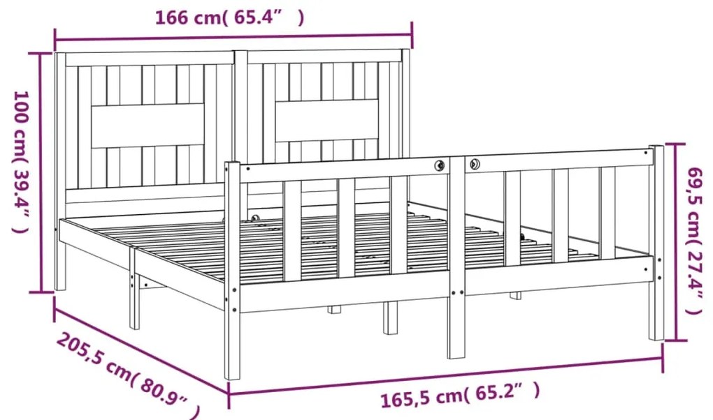 Estrutura de cama com cabeceira 160x200 cm pinho maciço branco