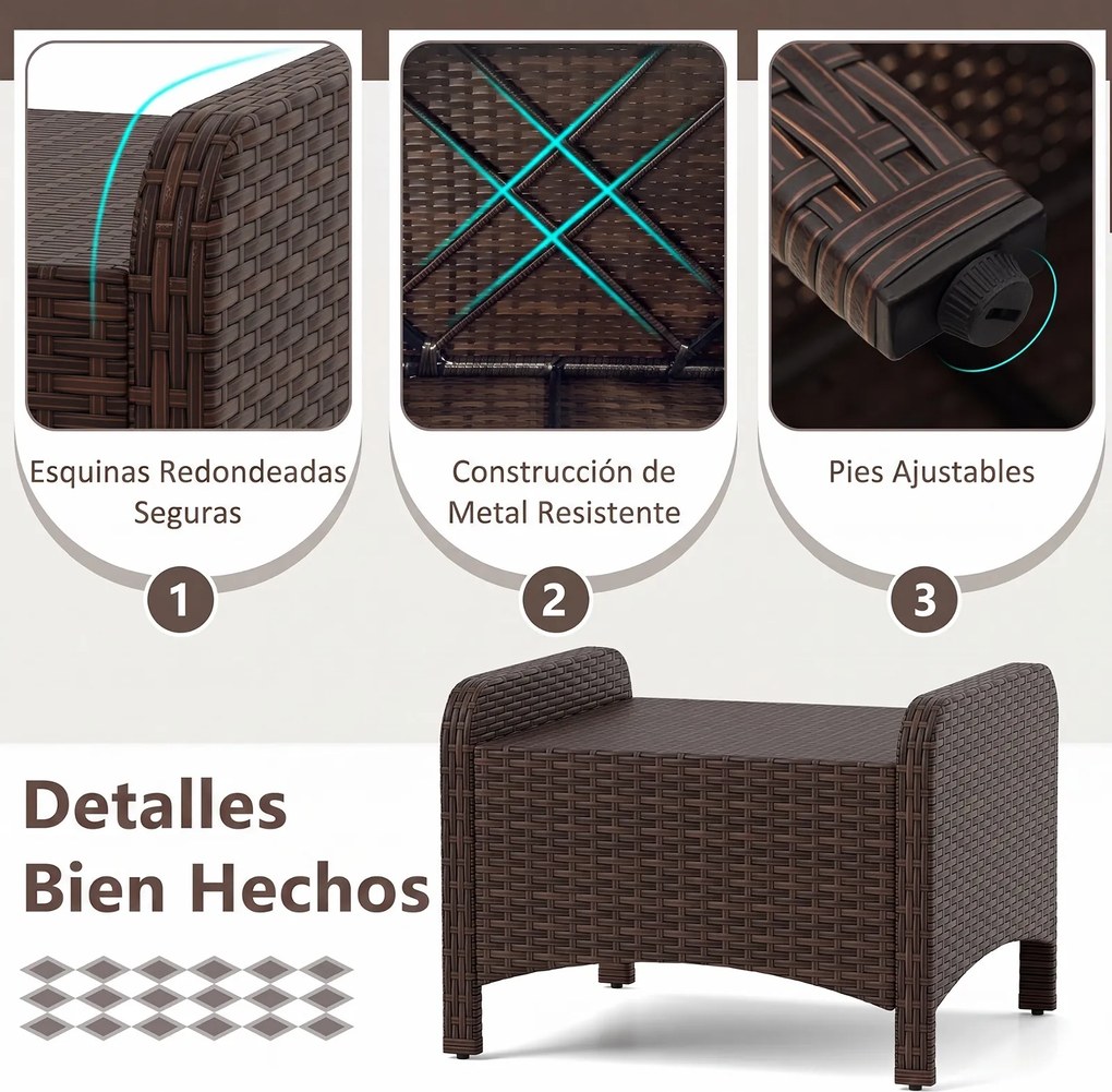 Conjunto de 2 Otomanas Retangulares para Repousa-pés, 54 x 46 x 39,5 cm, Almofadas Removíveis, Bege e Castanho