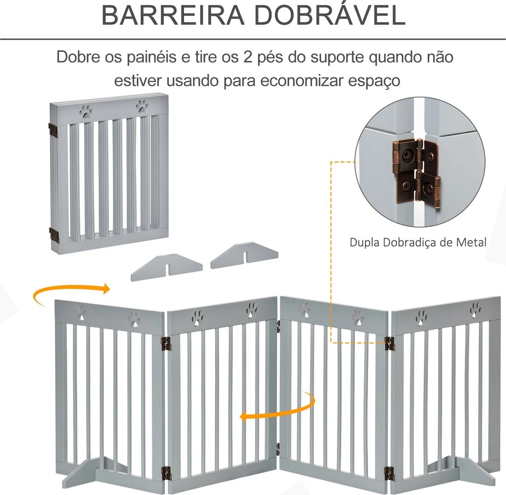 PawHut Barreira de Segurança Dobrável para Cães Grade de Proteção de 4