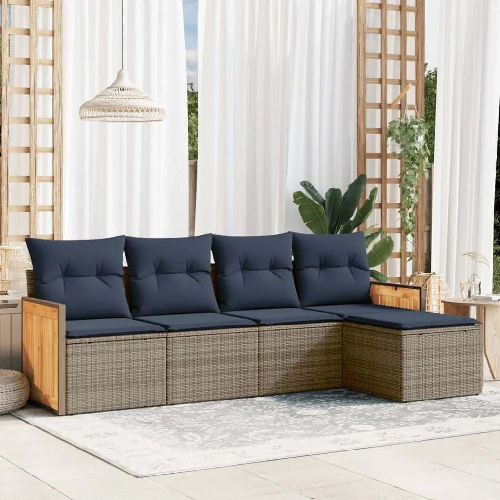 vidaXL 5 pcs conjunto sofás p/ jardim c/ almofadões vime PE cinzento
