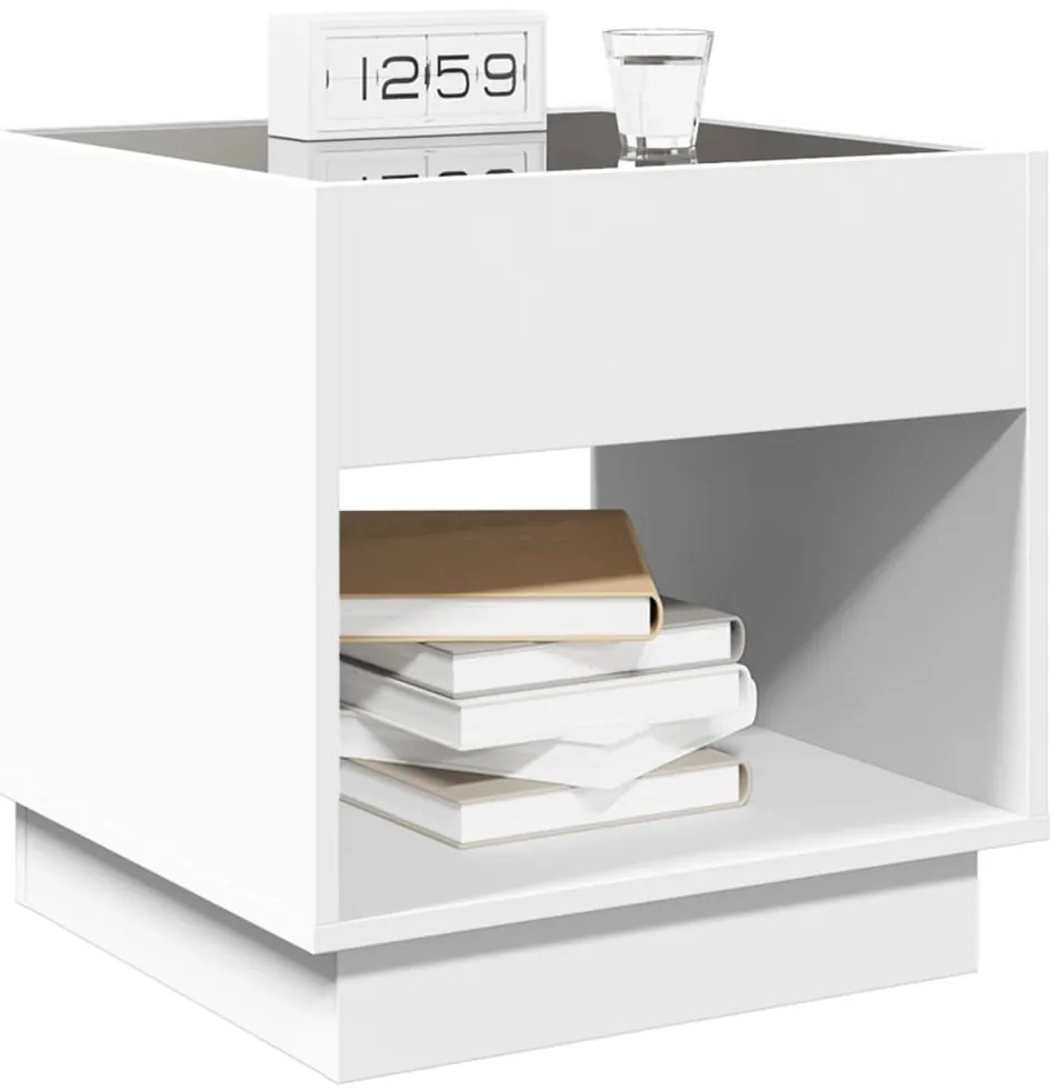 Mesa de cabeceira com luzes LED Infinity 50x50x50 cm branco