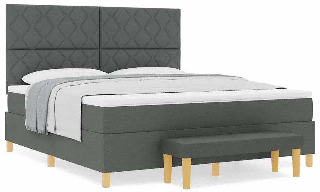 Cama Box com Colchão &amp; Banco Cinza Escuro 180x200 cm Tecido