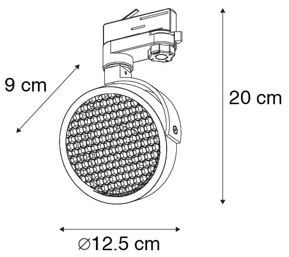 Foco de trilho preto para trilho trifásico GU10 111mm - 3-Phase Master Honey Moderno