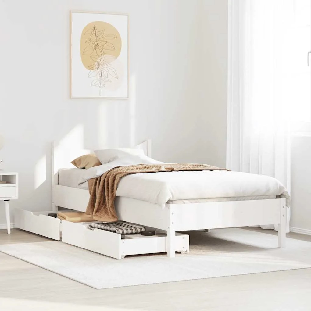 Estrutura de cama c/ gavetas 90x200 cm pinho maciço branco