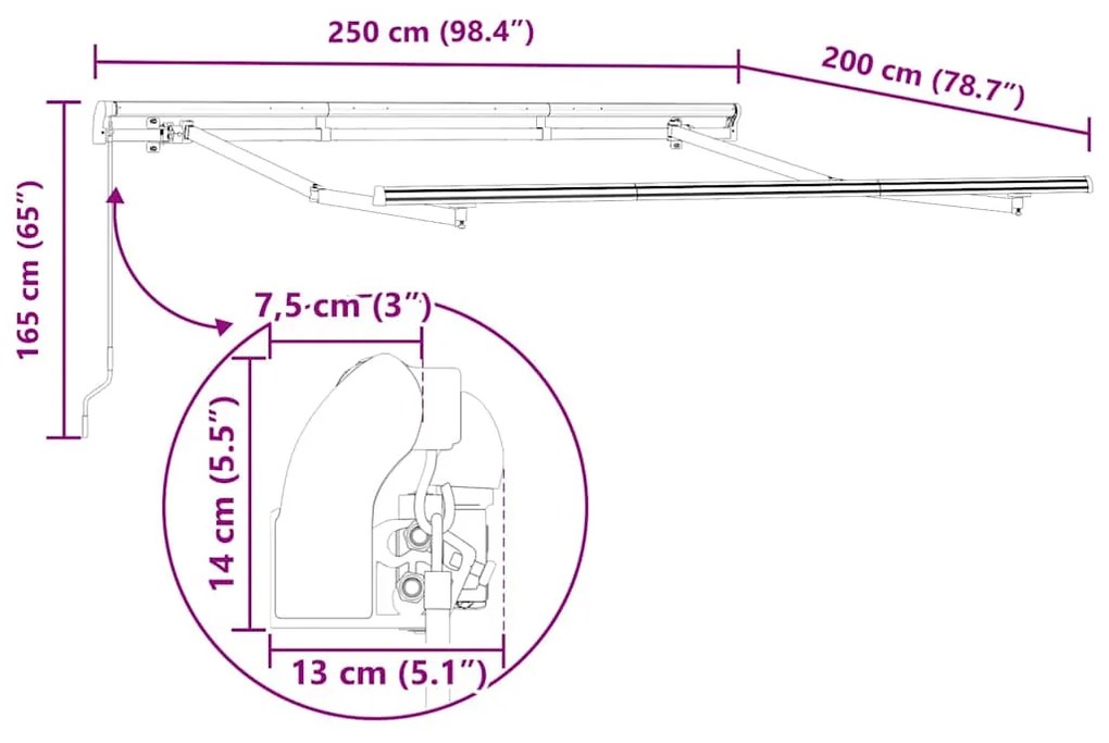 Toldo Retrátil Creme e Branco 250x200 cm 250 x 200 cm 2,5 x 2 m