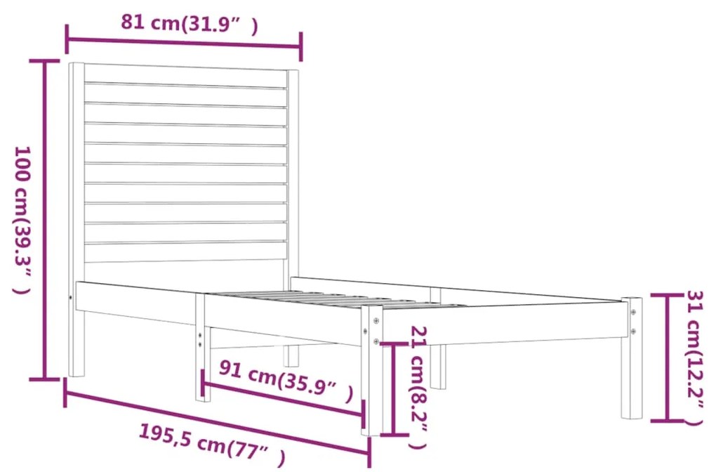 Estrutura cama pequena solteiro 75x190 cm madeira maciça branco