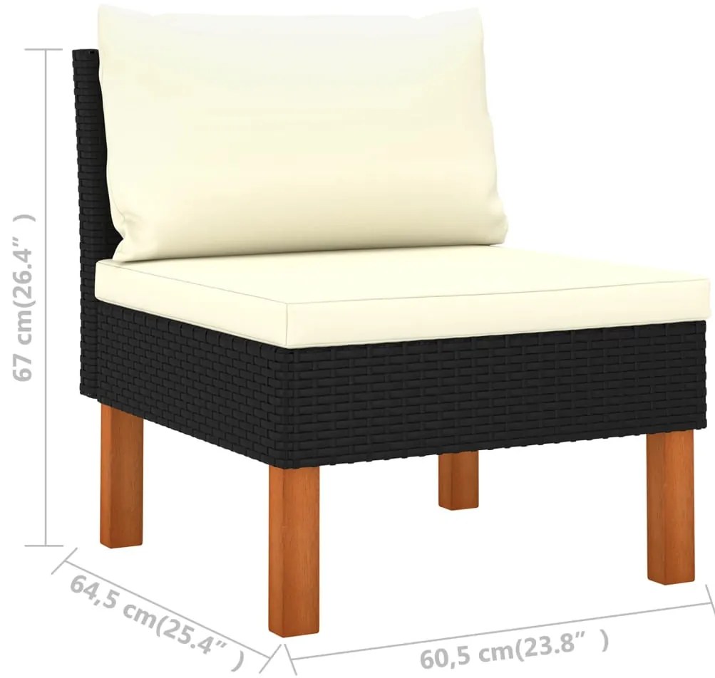 9 pcs conjunto lounge de jardim c/ almofadões vime PE preto