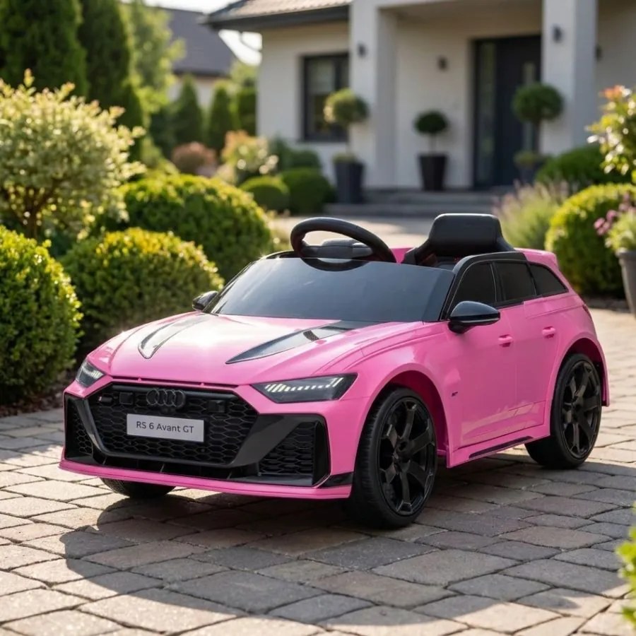 Carro elétrico para Crianças 12V 4x4 Audi RS6 Avant GT Rodas de espuma EVA, Assento Couro ecológico Rosa
