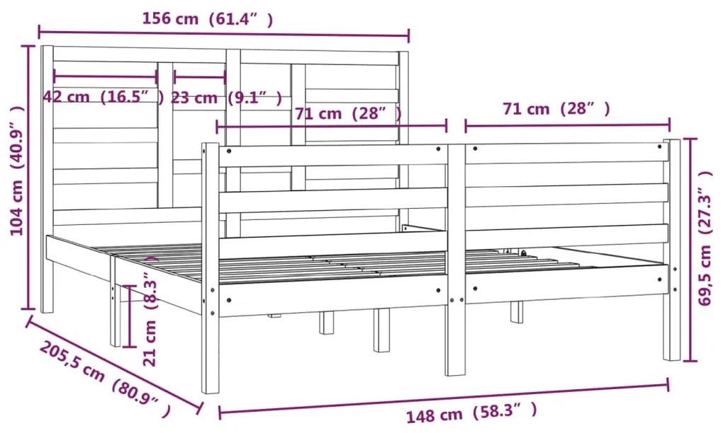 Estrutura de cama king 150x200 cm madeira maciça