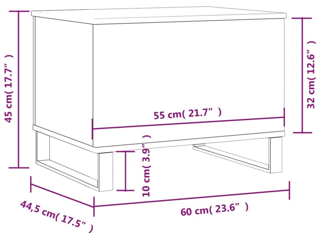 Mesa centro 60x44,5x45 cm derivados de madeira branco brilhante