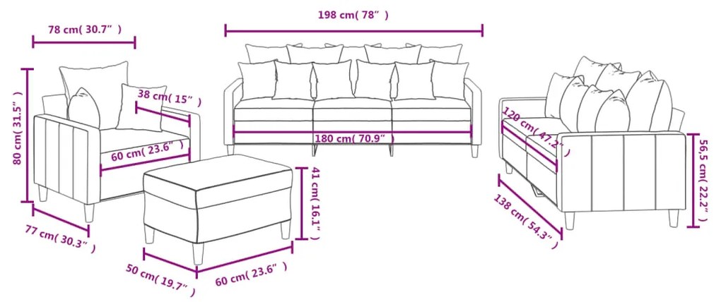 4 pcs conjunto de sofás com almofadões veludo azul