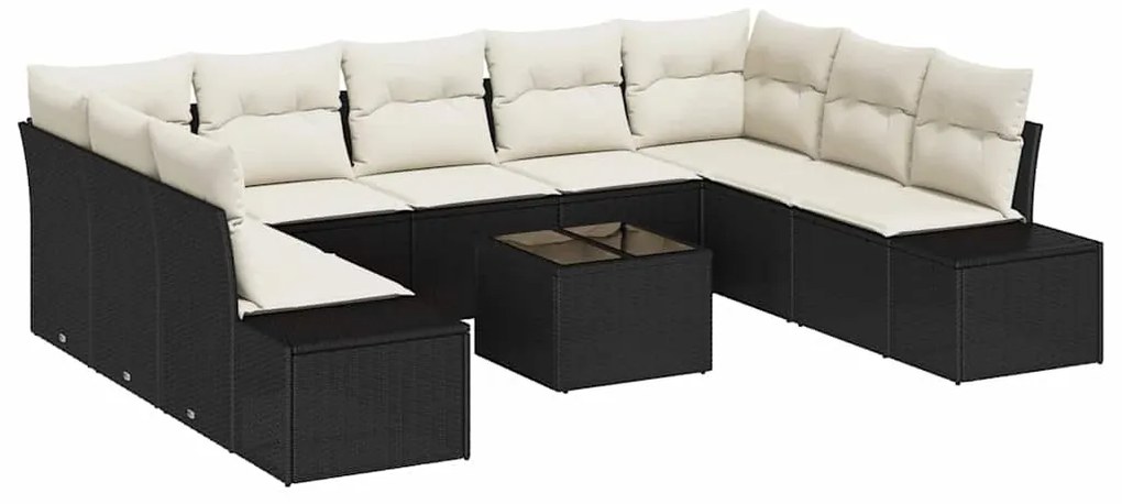 Conjunto de Sofá de Jardim com 9 Peças e Almofadas Marrons em Poliratt