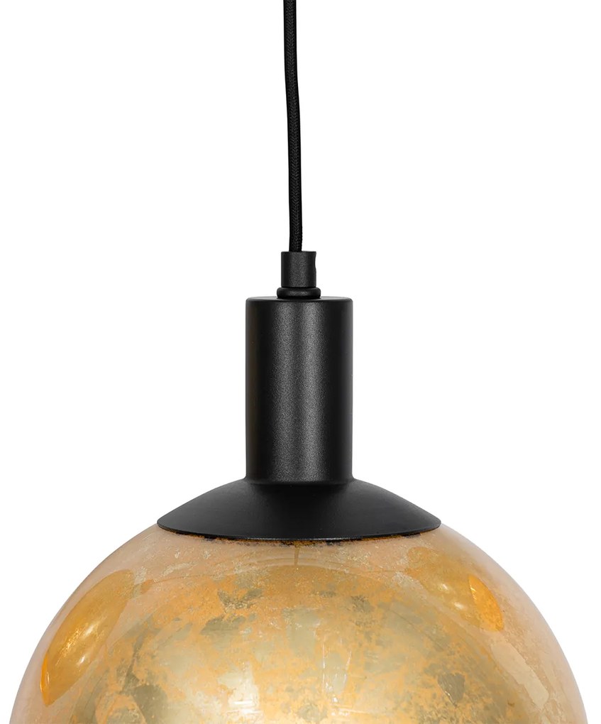 Candeeiro de suspensão design preto com vidro dourado 7 luzes - Bert Design