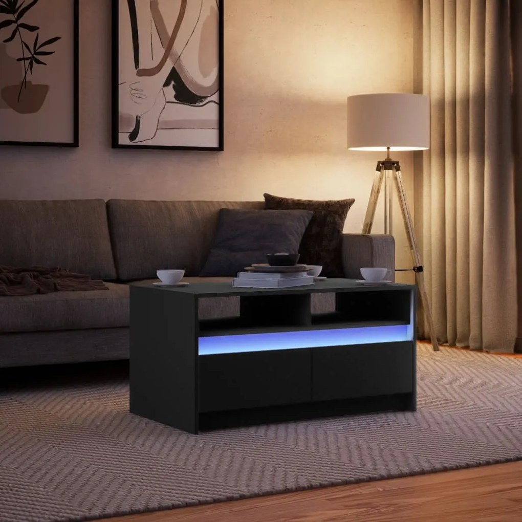 Mesa de centro com luzes LED derivados de madeira preto
