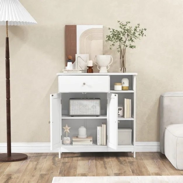 Armário de casa de banho ou multifuncional com 1 gaveta grande, 2 portas e Estante ajustável 75 x 30 x 80 cm Branco