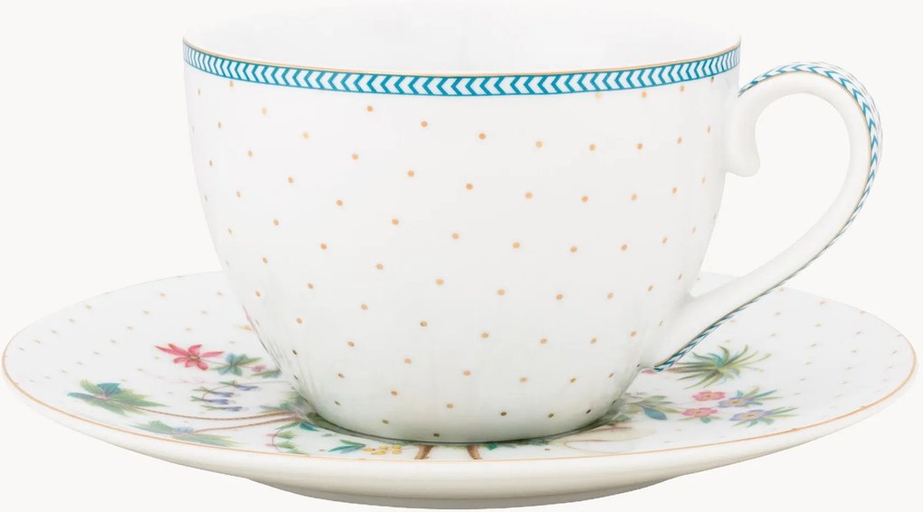 Chávenas de chá e pires em porcelana Jolie Dots, conjunto de 2