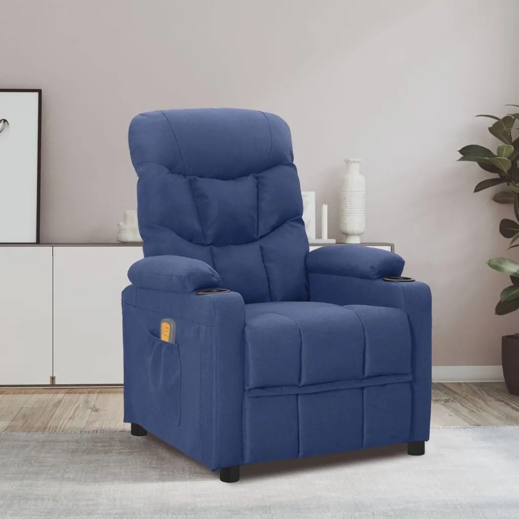 vidaXL Poltrona de massagens tecido azul
