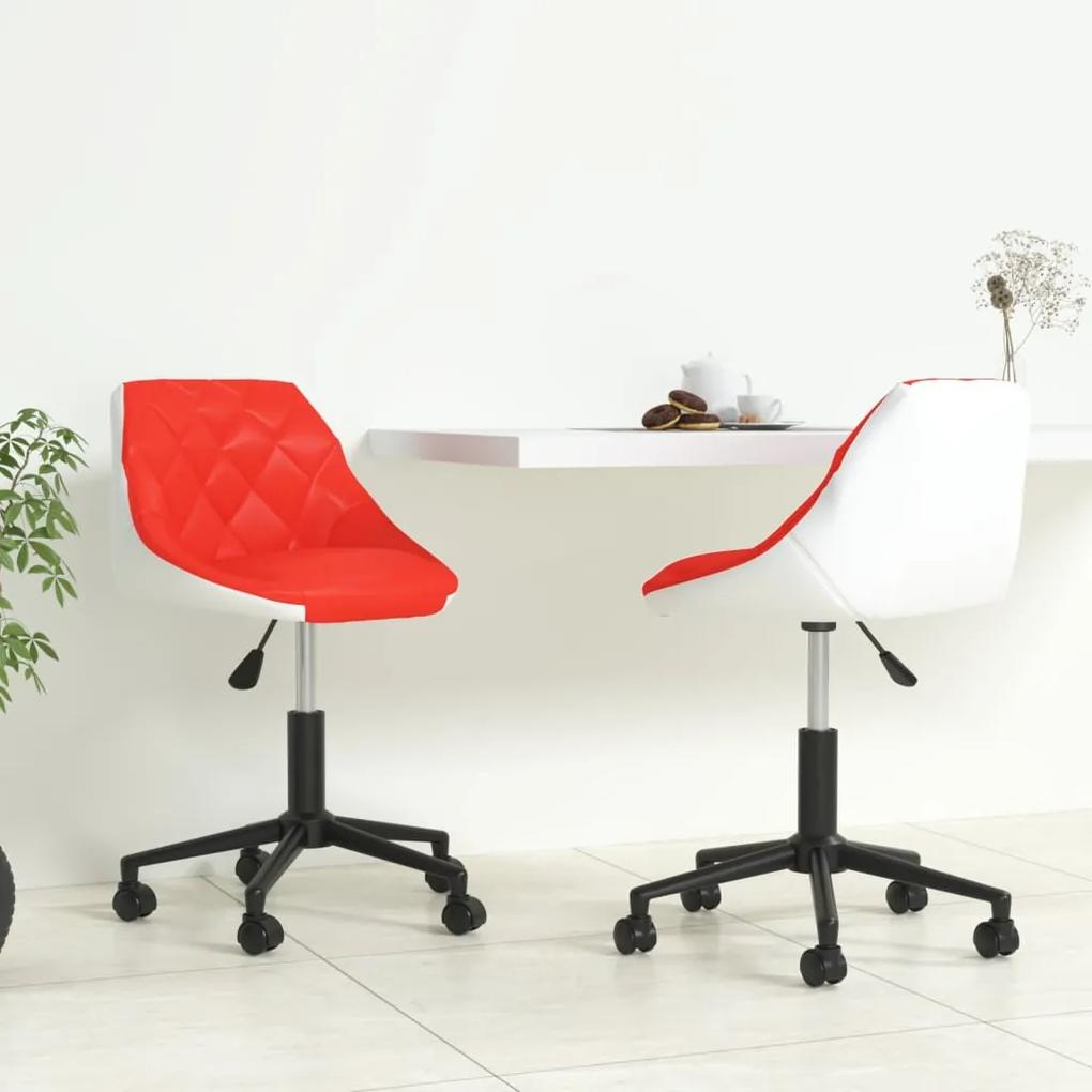 Cadeiras de jantar giratórias 2 pcs couro art. vermelho/branco
