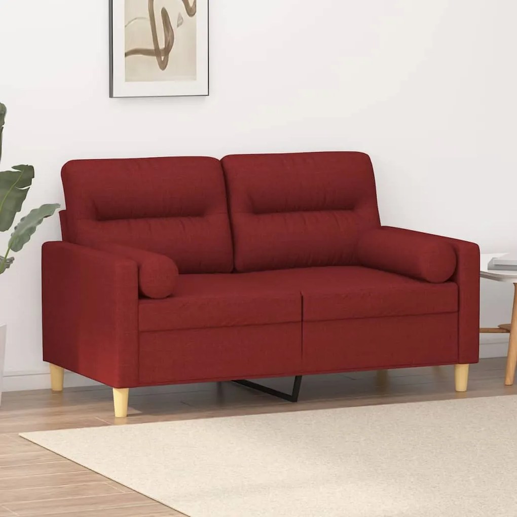 vidaXL Sofá 2 lug. c/ almofadas/almofadões 120cm tecido vermelho tinto