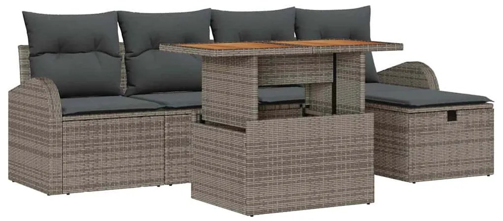 Conjunto de sofá de jardim com 6 peças e almofadas cinzas em rattan de