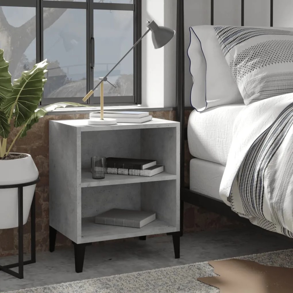 vidaXL Mesa de cabeceira c/ pernas em metal 40x30x50 cm cinza cimento