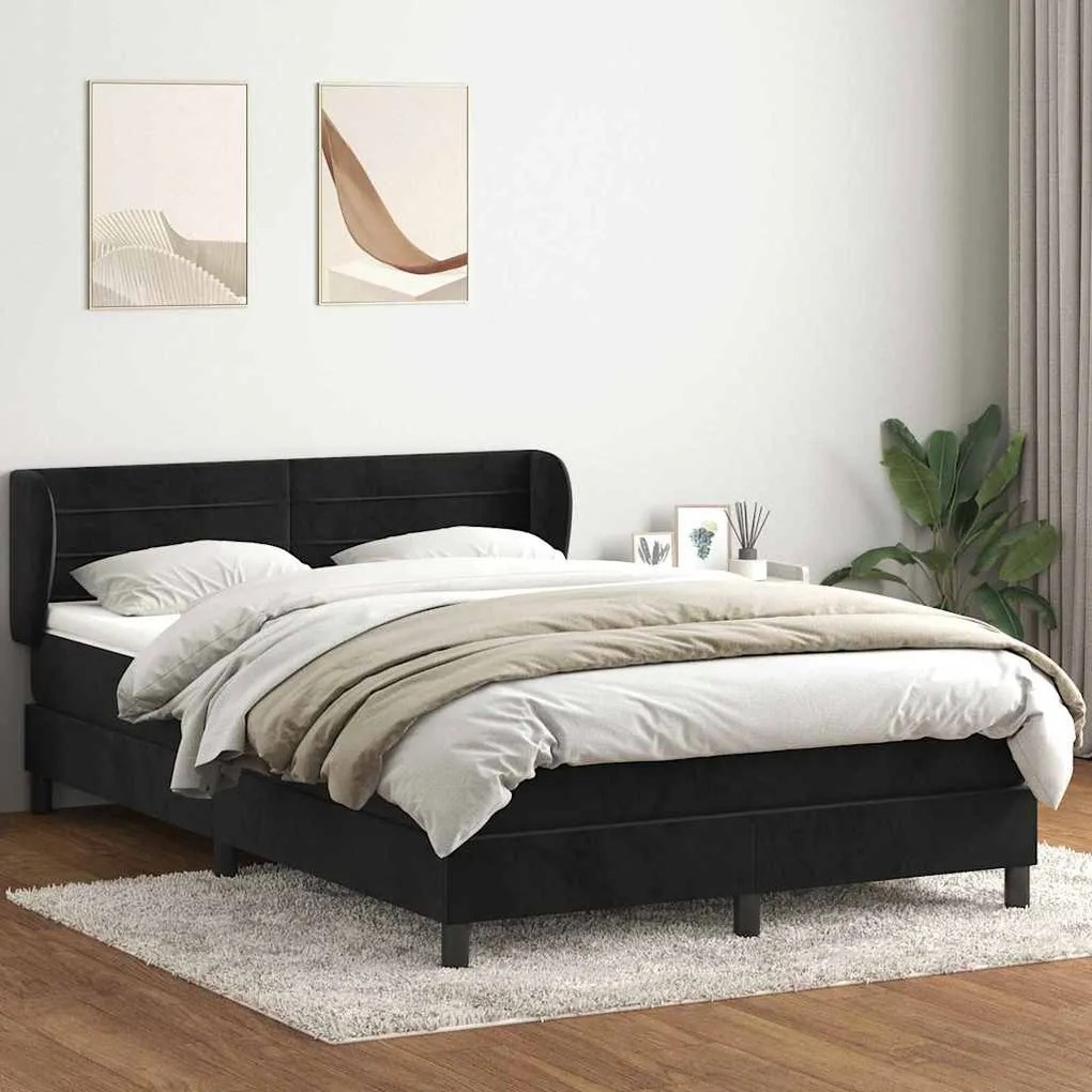 vidaXL Cama com molas/colchão 140x220 cm veludo preto