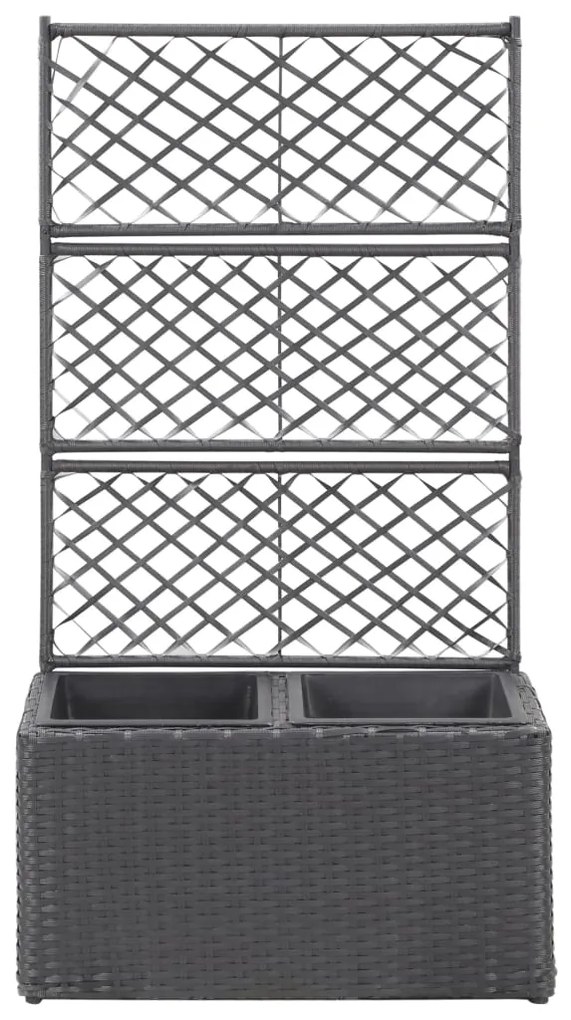 Floreira com treliça e 2 vasos 58x30x107 cm vime PE preto