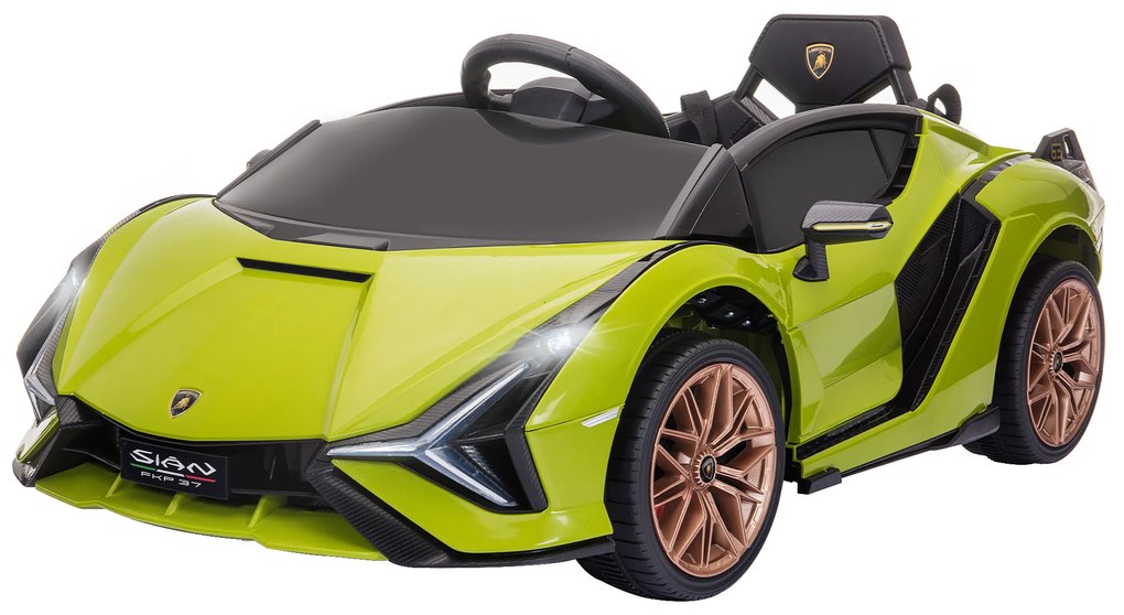 HOMCOM Carro Elétrico 12V Lamborghini Infantil para Crianças 3-8 Anos 108x62x40 cm com Controle Remoto Música MP3 USB Faróis Verde | Aosom Portugal
