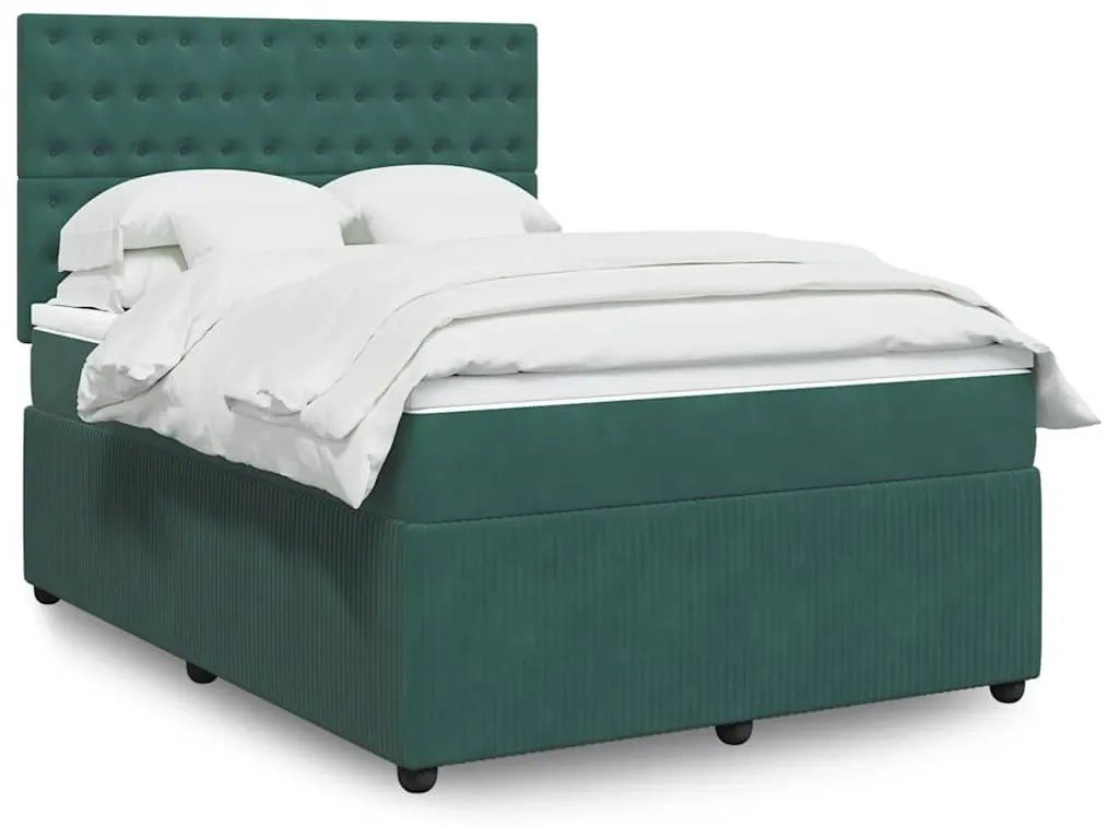 vidaXL Cama com molas/colchão 140x190 cm veludo verde-escuro