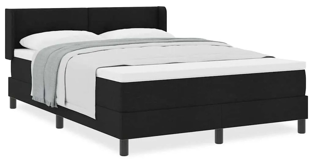 Cama Box com cabeceira Preto 140 x 190 cm Tecido e Espuma