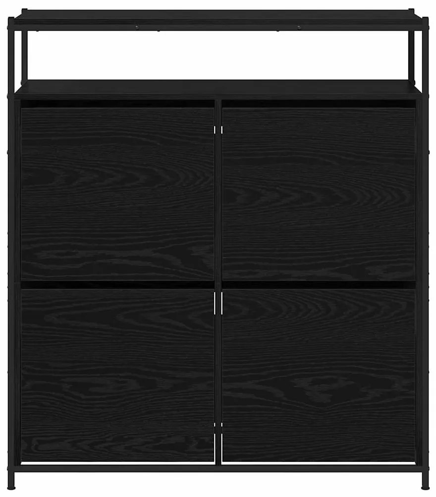 Gabinete de Sapatos com 4 Gavetas Basculantes Carvalho Preto 100x34x11