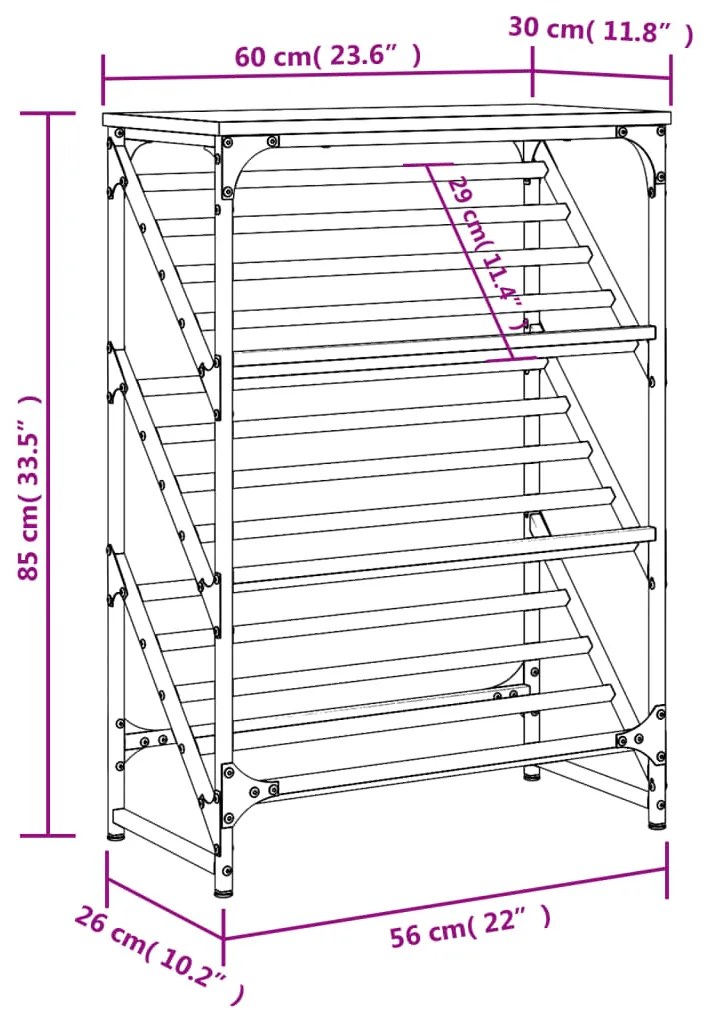 Sapateira Escada - Com 3 Níveis - Cor Cinzento Sonoma - 60x30x85 cm -