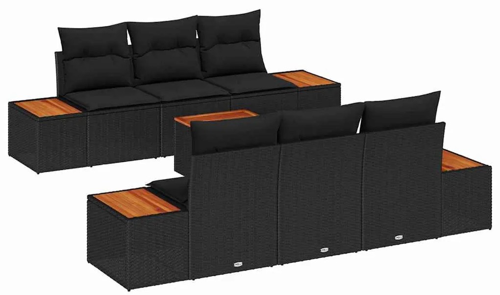 Conjunto de Sofá de Jardim vidaXL de 7 Peças com Almofadas Preto Ratta